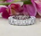 Emerald Cut Full Eternity Wedding Band For Women, Sterling Silver Designer Band