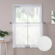 Leaves Short Sheer Tier Curtains White Leaf Embroidery Kitchen Half Curtain