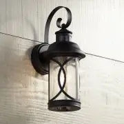Capistrano Mission Outdoor Wall Light Fixture Black LED Dusk to Dawn 15 3/4"