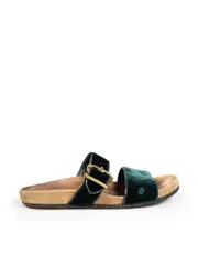 Green Velvet Slide Sandals