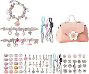 JIEBWCHA Girls Bracelet Making Kit - Alloy Bead Bracelet Kit Jewelry Making Supplies - Jewelry Beading Kit Charm Bracelet Necklace Kit with Storage Bag for Crafting