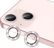 Hsefo Compatible with iPhone 13 Mini & iPhone 13 Camera Lens Protector, Bling Glitter 9H Tempered Glass Camera Cover Anti Scratch Shockproof Screen Protector Individual Ring - 2Pcs Glitter Pink