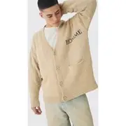 Mens Ecru Homme Fluffy Knit Cardigan