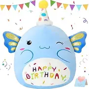 CozyWorld 14“ Birthday Axolotl Plush Pillow, Blue Axolotl Stuffed Animal Soft Axolotl Plush Toy, Cute Plushie Doll Gifts for Kids & Birthday Party Decor
