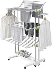 Large Foldable Rolling Clothes Airer Laundry Drying Rack with 8 Lockable Casters