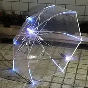 Colorful LED Light Travel Umbrella, Stick Umbrella Windproof Waterproof Golf Umbrella Creative LED Flashlight Night Protection Umbrella,Clear