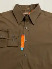 Men Budweiser Coolmax Poplin Shirt Size L Long Sleeve Button Down Brown Nyne NEW