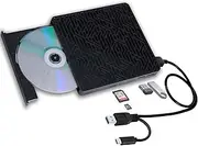 USB 3.0&USB-C External CD DVD Drive,Multifunctional External CD/DVD +/- RW Burner Player Writer Support SD/TF Card/2 USB 3.0 ports/Charging,Compatible with Mac OS/Windows /MacBook/Laptop/Desktop-Black