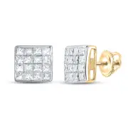 14kt Yellow Gold Womens Princess Diamond Square Cluster Stud Earrings 3/8 C