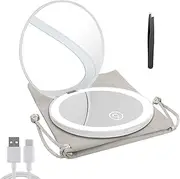 Milishow Compact Mirror with LED Light,1x/10x Magnifying Rechargeable Mirror,3.5in, Dimmable Travel Mirror for Purse,Pocket,Handheld 2-Sided Makeup Mirror