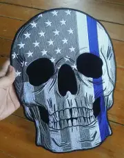 LARGE Embroidered Back Patch ~ Police USA Flag Thin Blue Line SKULL Jacket PATCH