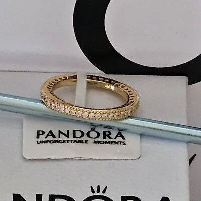 New Pandora Shine Gold Sparkle & Hearts CZ Ring 168655 Size 48 Small Free Post
