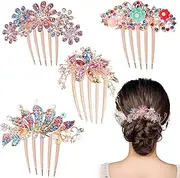 4 PCS Flower Floral Hair Combs Bridal Wedding Hair Pin Crystal Rhinestones Hairpin Women Hair Side Combs Hair Accessories for Women