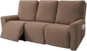 KEKUOU Recliner Sofa Covers, 5-Pieces Recliner Sofa Stretch Sofa Slipcover Couch Covers for 3 Seats Reclining Slipcovers,Spandex Jacquard Furniture Protector for Dogs,Kids (Camel)