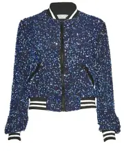 Alice + Olivia Lonnie Sequin Bomber Jacket Black Blue Size XS NWT