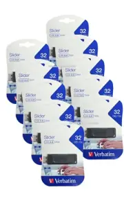 Verbatim 10PK USB 32GB Slider Flash Drive 2.0 Black Memory Stick Pendrive Thumb