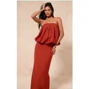 Rust Linen Look A Line Maxi Skirt, Rust