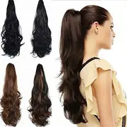 RemeHi Wavy Curly Remy Hair Clip in Claw Ponytail Hair Extension with a Jaw Claw Hair Clip for Women 170g 30 Inch 27# Strawberry Blonde