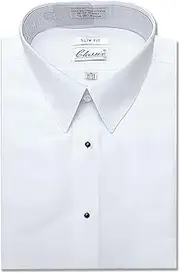 [OmegaTux] Men's Slim Microfiber Tuxedo Dress Shirt Laydown Collar, Non Pleat