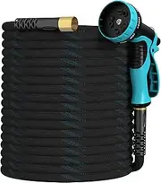 Garden Hose 100ft, Non-Expandable Lightweight & Flexible Water Hose, with 10-Pattern Spray Nozzle, Super Fabric, Leak-Proof 3/4" Solid Brass Alloy Connector Fittings, Durable and Kink-Free