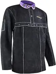 [ONETIAN] Leather Welding Jacket - Premium Cape Sleeve Coat with Enhanced Buttons - Heavy-Duty Protection Gear in Black