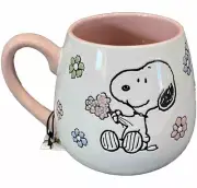 Peanuts SNOOPY Coffee Mug Cup Pink & White Colorful Flowers Ceramic 14 oz