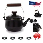 Elegant 1.5L Charcoal Enamel Teapot with Stainless Steel Handle - Vintage Style