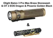Olight Baton 3 Pro Max Brass Stonewash & I3T 2 EOS Dragon & Phoenix Golden Black