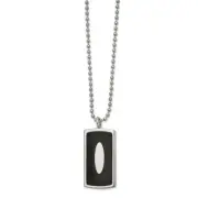 Chisel Stainless Steel Polished w/Genuine Blk Leather Inlay DogTag 22" Necklace