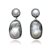 Culturesse Desdemona 55mm Pearls Black Cubic Zirconias Earrings For Pierced Ears