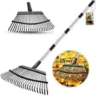 Rake for Leaves 65 Inch Adjustable Long Handle Garden Leaf Rake 18 Inch Wide ...