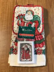 Vtg Kmart Trim A Home Santa Holiday Fingertip Towels, Pot Holder, Ornament NEW