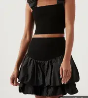 NEW with tags Aje Turner Bubble Mini Skirt Black Size XXS flouncy ribbed waist