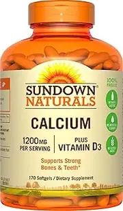 Calcium 1200mg with Vitamin D3 25mcg Softgels for Immune Support, Non-GMO Dairy-Free, Gluten-Free, 170 Count
