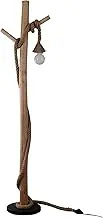 Lexi Lighting Lea Floor Lamp, Black Metal Base, Natural Timer Stand, E27 Robe Bulb Holder, 152cm Height Tree-Like Wooden Hanger, Novelty Hemp Rope Hanging Light