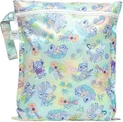Bumkins Disney Waterproof Wet Bag for Baby, Travel, Swim Suit, Cloth Diapers, Pump Parts, Pool, Beach, Gym Clothes, Toiletry, Hook to Stroller, Daycare, Zipper Reusable Wetdry Packing Pouch, Stitch