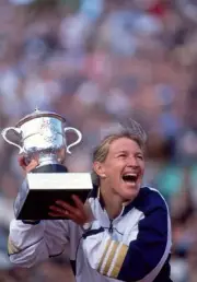 Steffi Graf of Germany poses with the trophy after her victory ove- Old Photo