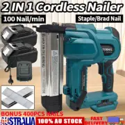 Cordless Staple Nailer Stapler Finish 18Ga Brad Nail Gun Battery For Makita 18V