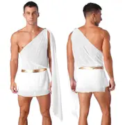 Men Halloween Ancient Greece God Cosplay Costume One Shoulder Roman Toga Skirt with Shorts Nightclub Carnivals Party Clothes white S