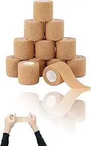 12 Pack Self Adhesive Bandage Wrap Cohesive and Breathable Athletic Tape for Sports - Ideal for Wrist, and Knee - Non-Woven Cohesive Wrap - Self-Adherent Vet Wrap - Elastic Bandage Wrap