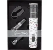Floral Wine Set Electric Corkscrew TMD Stopper Pourer Cutter Pink Flowers White