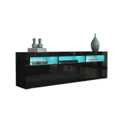 200cm Modern Wooden Tv Unit Side Cabinet Rgb Led High Gloss Front Black