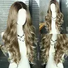 HD Lace Front Wig Human Hair Blend Highlights Wavy Curly Light BROWN Blonde MIX