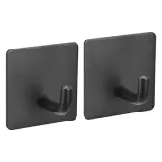 Self Adhesive Wall Hooks, 304 Stainless Steel Sticky Hooks Hanger, Black, 2Pcs