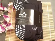 3 PAIR ~ LA ACTIVE COMPRESSION GRIP SOCKS ~ BLACK ~ MEDIUM 20-30mmHg