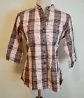 New Womens Carhartt Top Small Pink Plaid 3/4 Sleeve Button Front Shirt