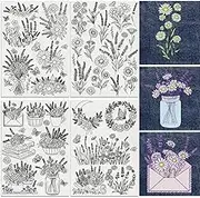 DOODLREAM Pack of 30 Water Soluble Hand Sewing Stabilizers in Lavender Daisy Look 8.3 x 11.7 Inches Embroidery Pattern Stabiliser with Flowers 4 Sheets Embroidery Paper Stickers