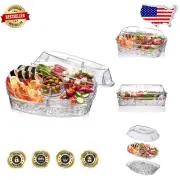 Versatile 4-Compartment Ice Party Serving Tray with Lid - BPA Free, Clear
