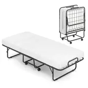 Giantex Folding Bed Frame Rollaway Guest Bed w/Mattress & Wheels Metal Frame Sleeper Fold Out Bed