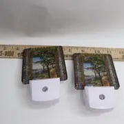(2-Pk) Stained Glass Windows Plug In LED Auto Sensor Dusk to Dawn Decorative Lig